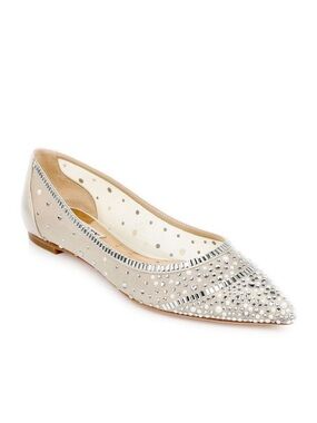 Badgley Mischka Babette Nude/Champagne Crystal-Embellished Pointed Flats